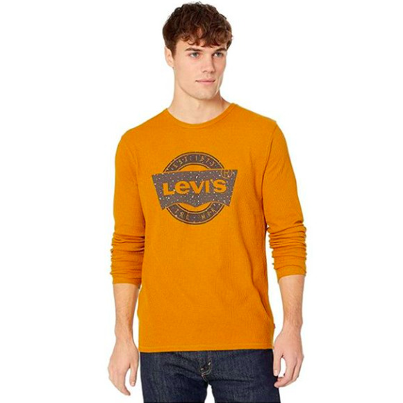 Levi's Expo Thermal Logo Shirt Mustard Long Sleeve Men's Size 2XL - Picture 1 of 5